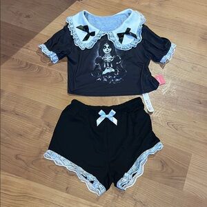 Gothic Lolita dead dolly S Black and White Gothic Pajama nwt Set